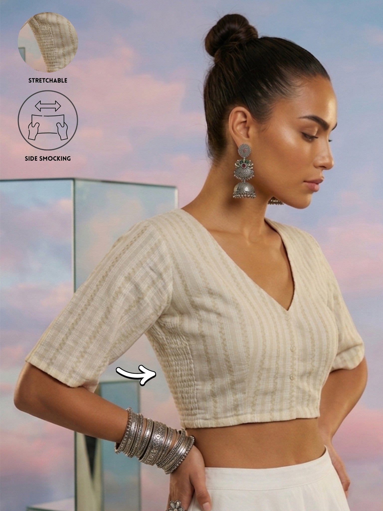 Cotton Stretchable Blouse, Cream