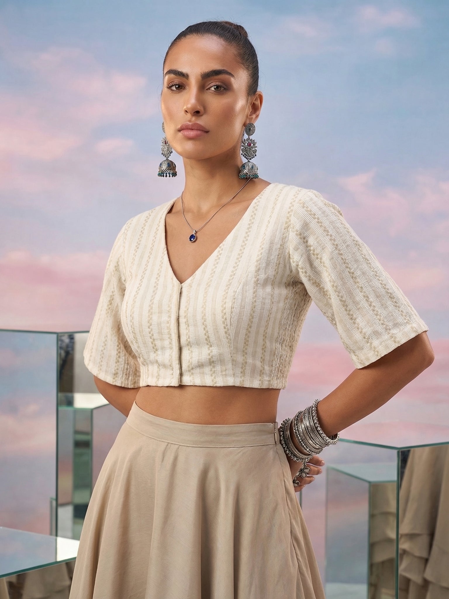 Cotton Stretchable Blouse, Cream