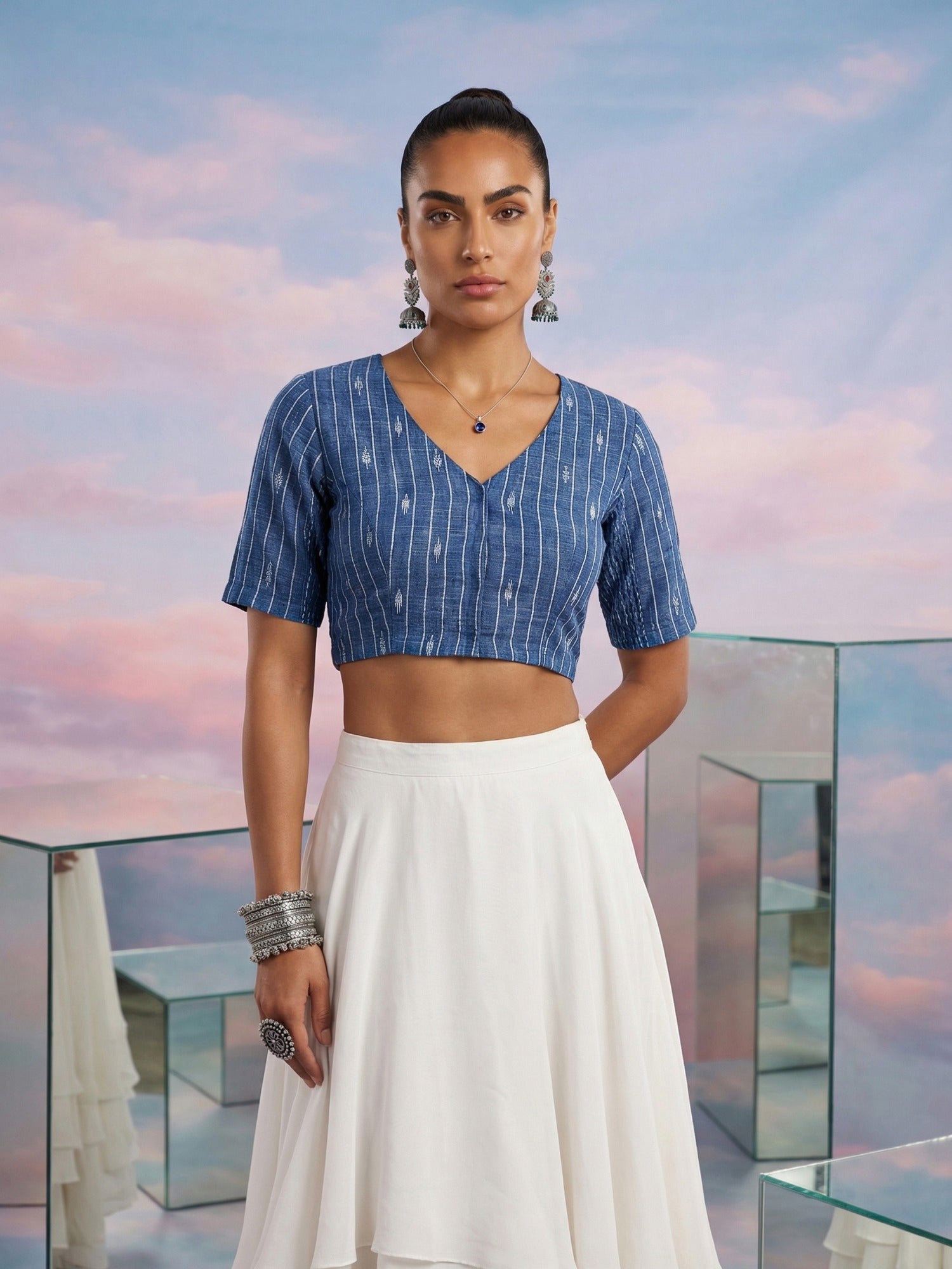 Cotton Stretchable Blouse, Blue
